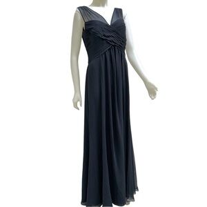 New Ralph Lauren‎ BabyDol Maxi Evening Gown Navy Grecian Draped Sheer Top NWT 10